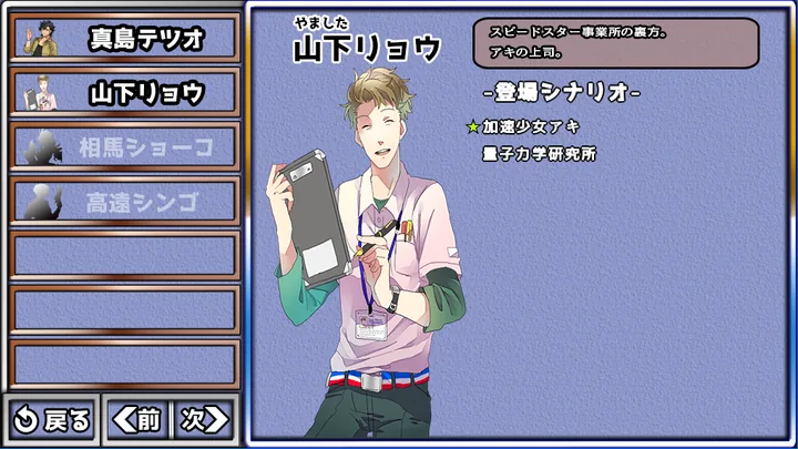 登場人物のプロフィールを一覧する画面。